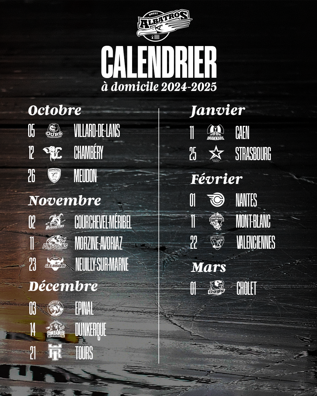 Calendrier Albatros 2021-2022